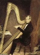 an early 19th century pedal harp player unknow artist